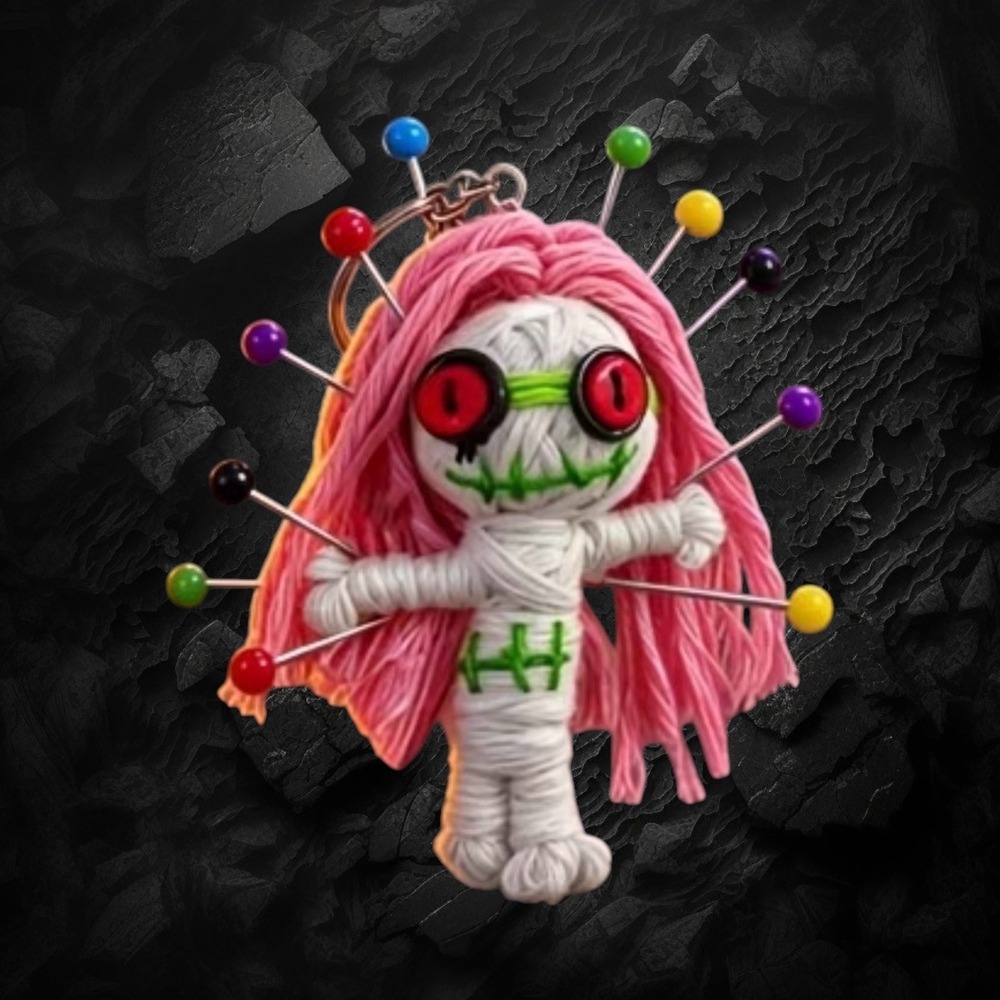 Adorable Voodoo Doll Keychain / Bagcharm with pins - New